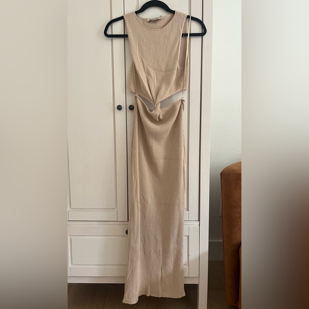 Bec And Bridge AUS 10 US 6 Riviera Twist Knit Ribbed Midi Dress In Sand - Picture 5 of 16